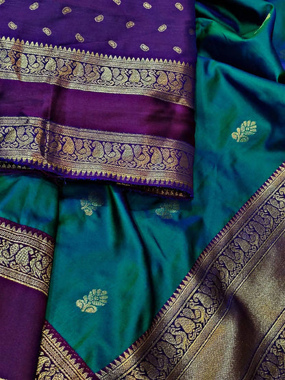 Phenomenal Rama Soft Banarasi Silk Saree With Opulent Blouse Piece