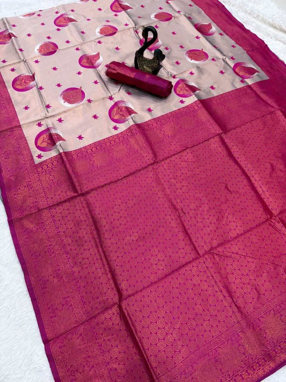 Seraphic Beige Soft Silk Saree With Incomparable Blouse Piece