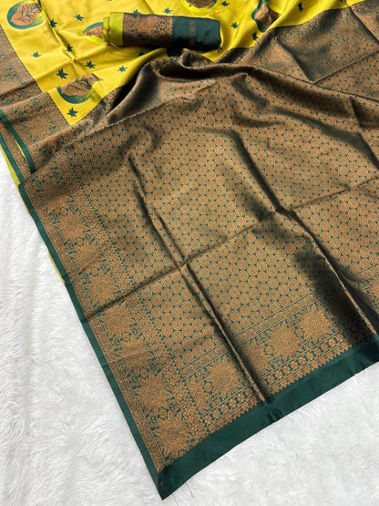Whimsical Yellow Soft Silk Saree With Glowing Blouse Piece