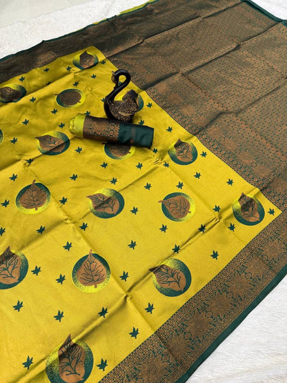 Whimsical Yellow Soft Silk Saree With Glowing Blouse Piece