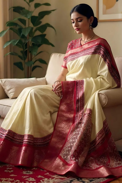 Pretty Beige Digital Printed Dola Silk Saree With Alluring Blouse Piece