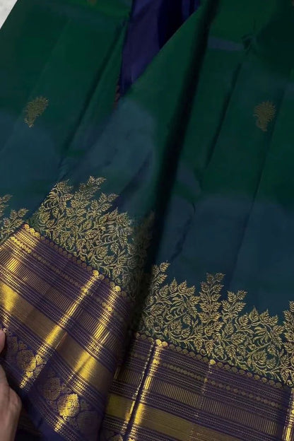 Quixotic Rama Soft Banarasi Silk Saree With Jazzy Blouse Piece