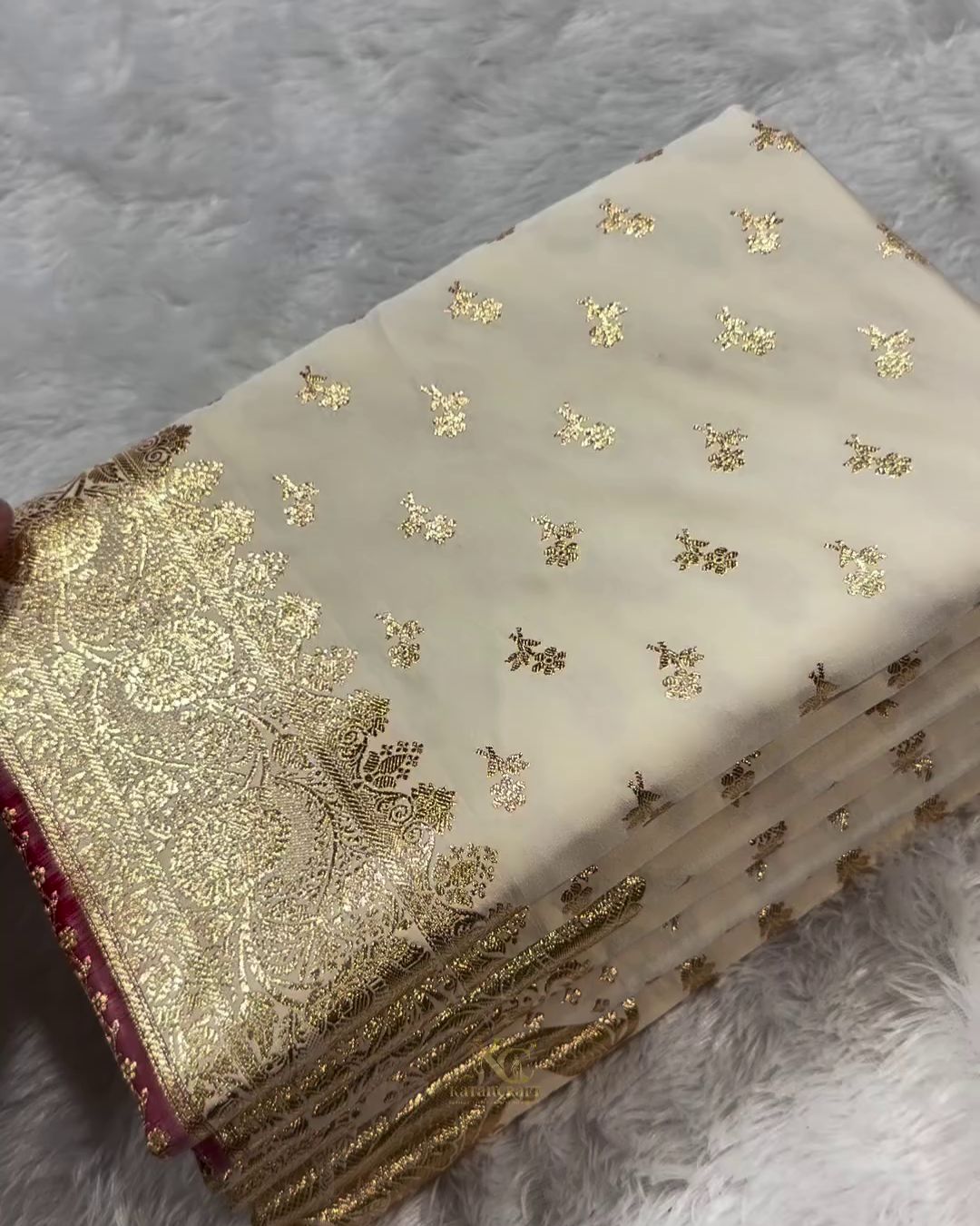 Swati - Durga Puja Special – Off-White & Red Banarasi Katan Silk Saree with Zari Weaving