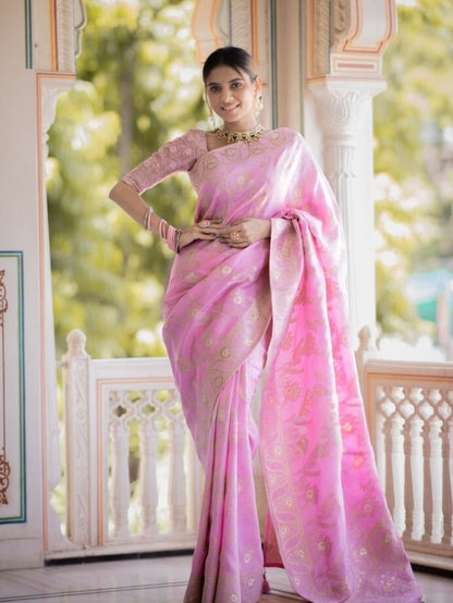 Incomparable Baby Pink Soft Silk Saree