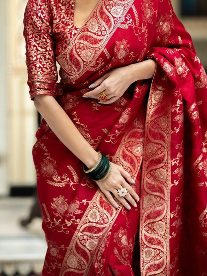 Bucolic Red Soft Silk Saree