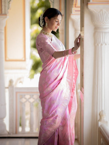 Incomparable Baby Pink Soft Silk Saree