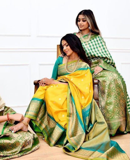 Superior Yellow Banarasi Silk Saree