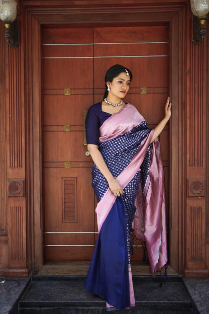 Cobalt Blue Banarasi Silk Saree