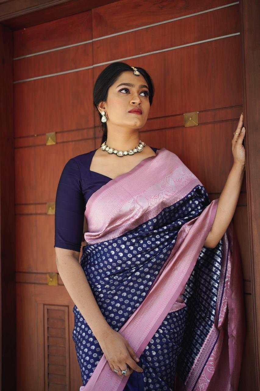 Cobalt Blue Banarasi Silk Saree