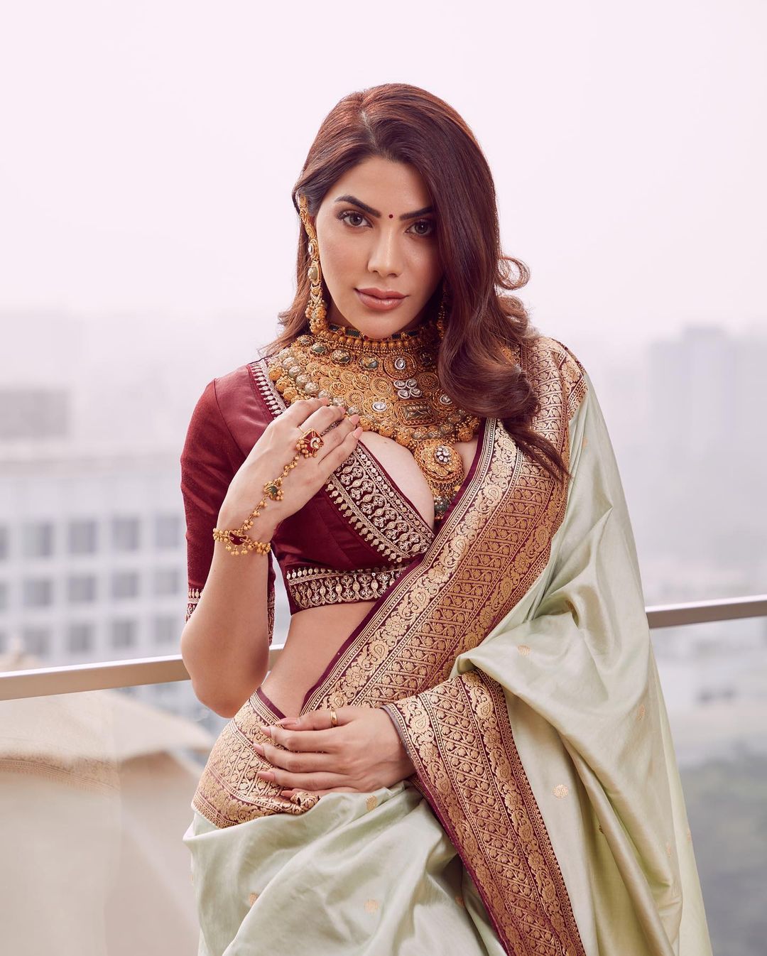 Pastel White Banarasi Silk Saree