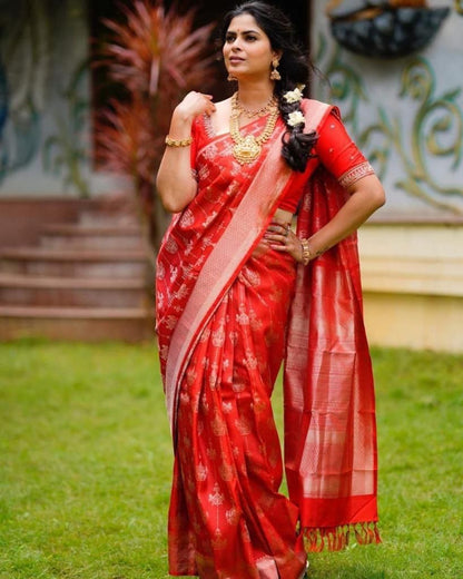Foxy Red Banarasi Silk Saree