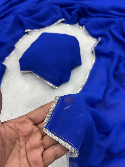 Royal Blue Georgette Saree with Sequin Border
