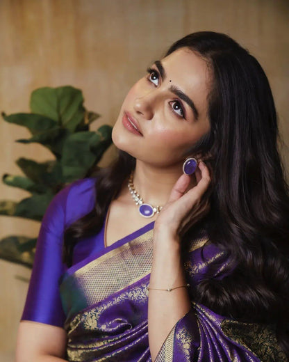 Royal Purple Banarasi Silk Saree with Antique Gold Weave