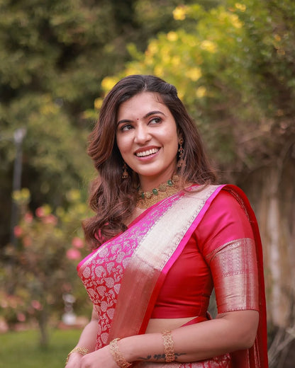 Rosé Pink Banarasi Silk Saree with Gold Zari Weave