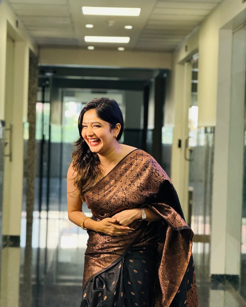 Black & Coffee Brown Banarasi Saree with Antique Zari Weave