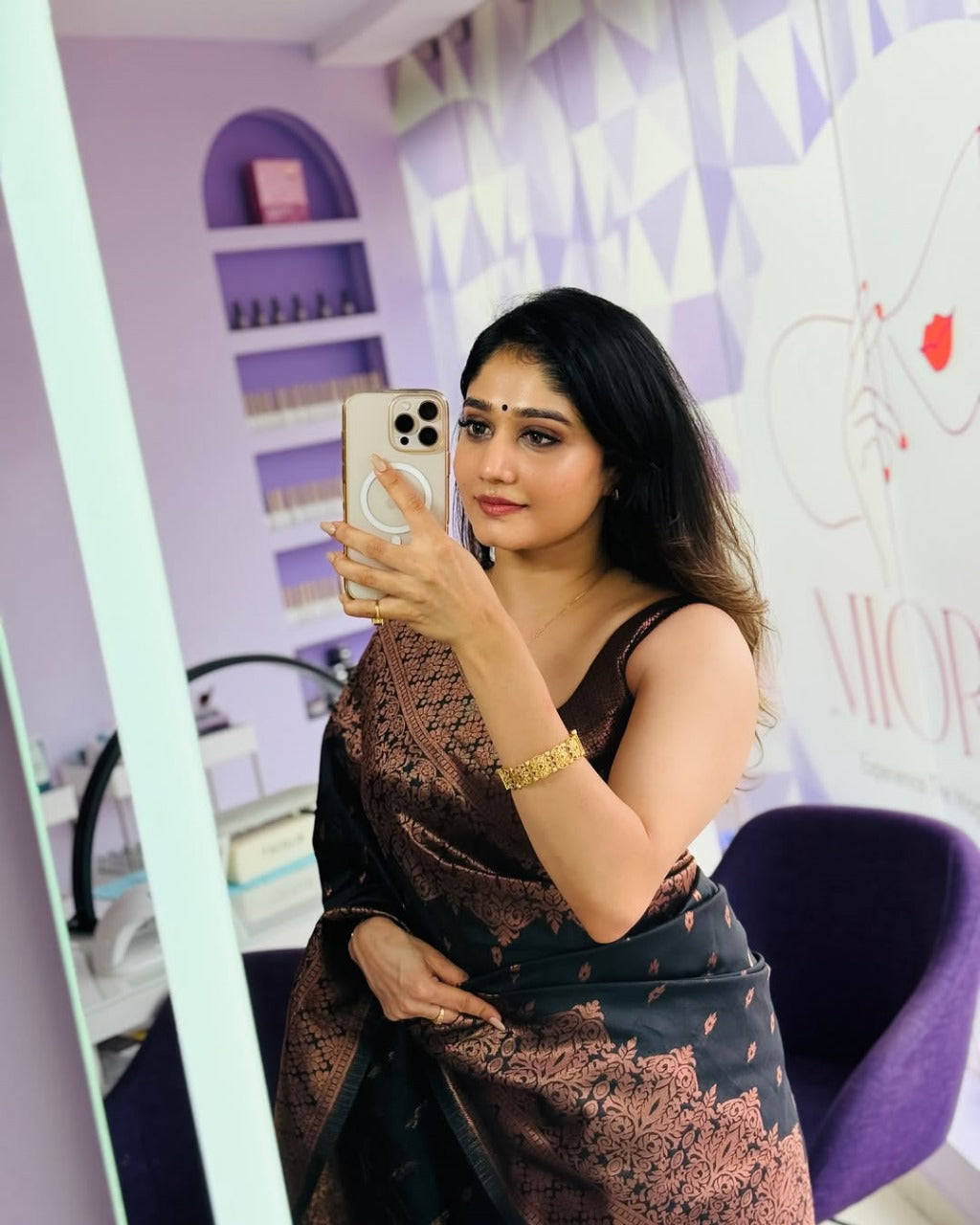 Black & Coffee Brown Banarasi Saree with Antique Zari Weave