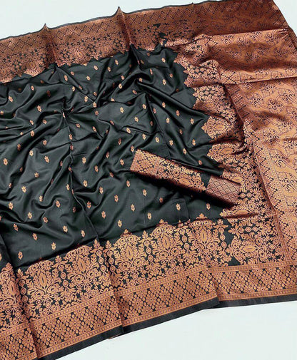 Black & Coffee Brown Banarasi Saree with Antique Zari Weave