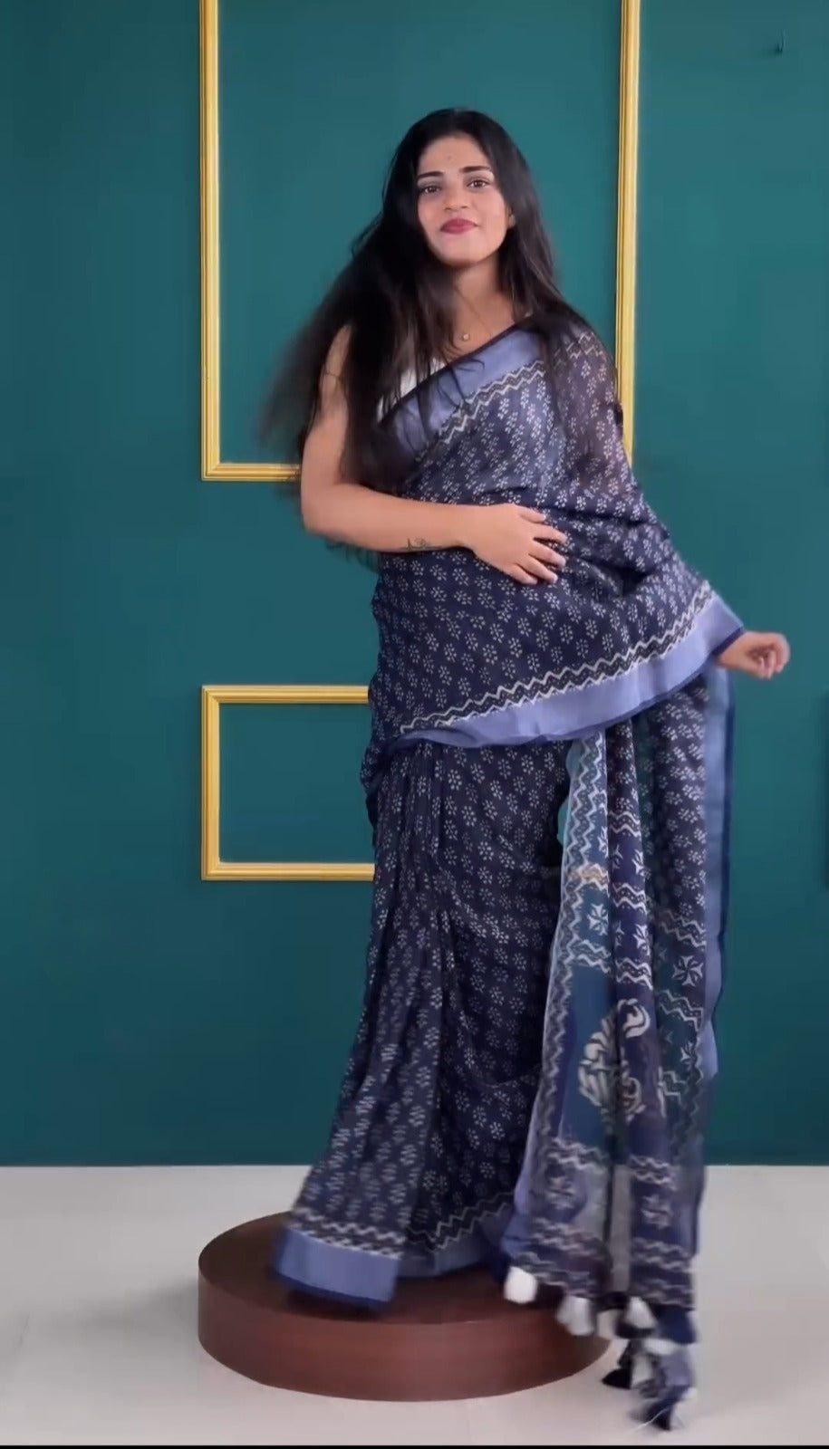 Indigo Charm Cotton Saree – Light, Subtle, Everyday Style