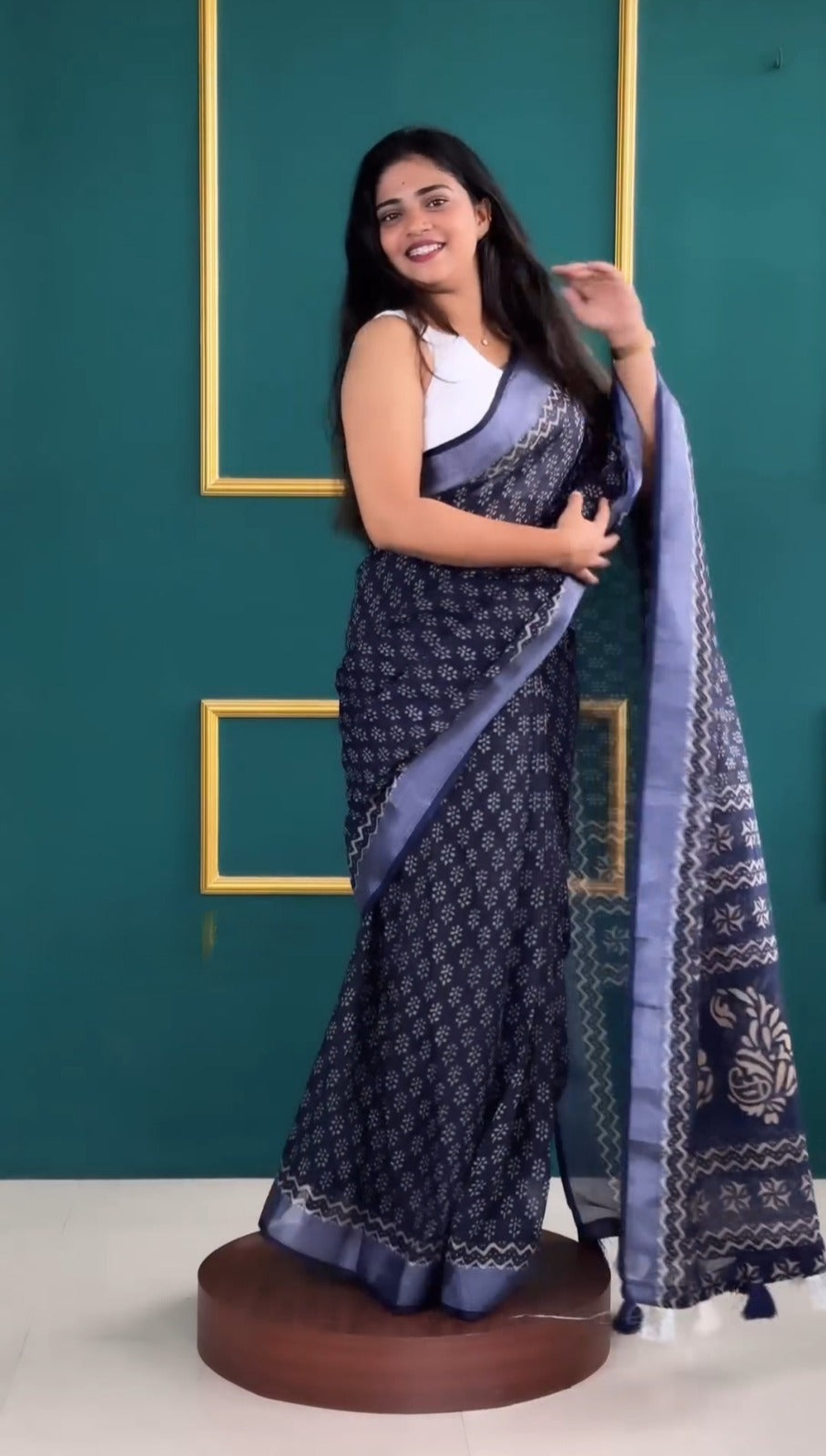 Indigo Charm Cotton Saree – Light, Subtle, Everyday Style