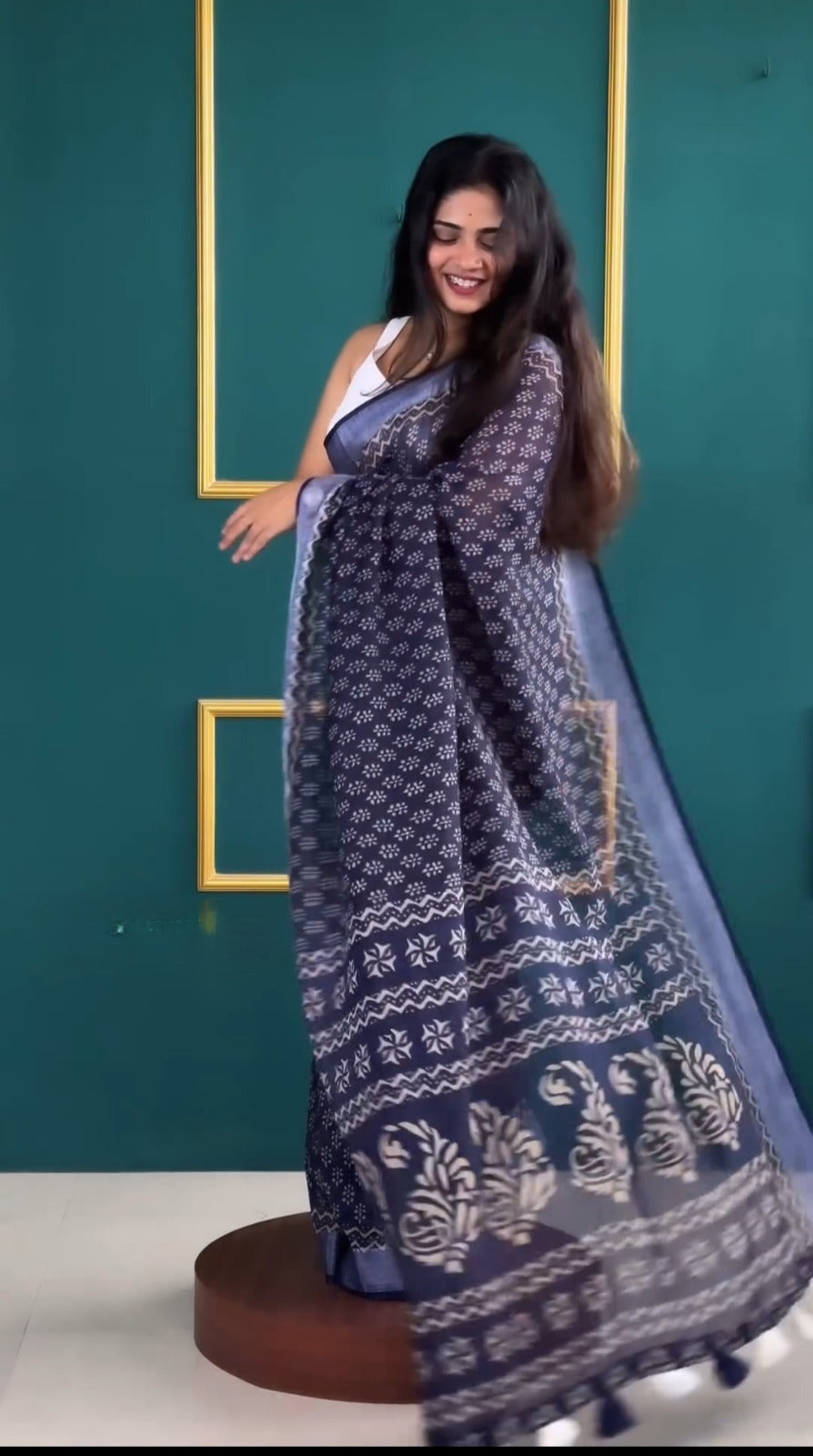 Indigo Charm Cotton Saree – Light, Subtle, Everyday Style