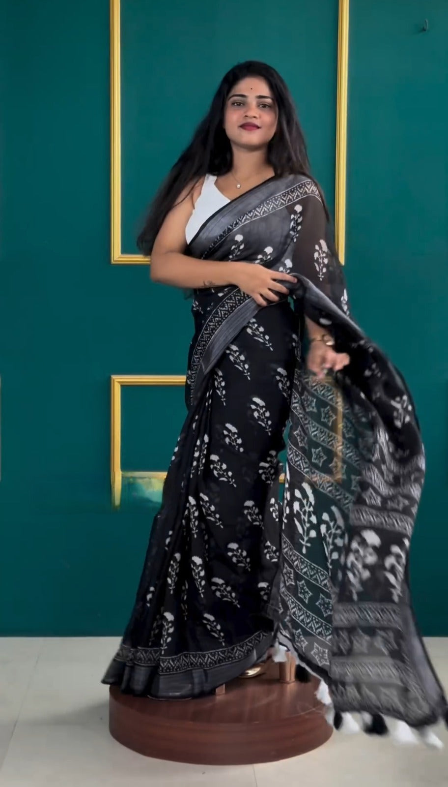 Noir Grace Black Cotton Saree – Subtle, Strong, Statement