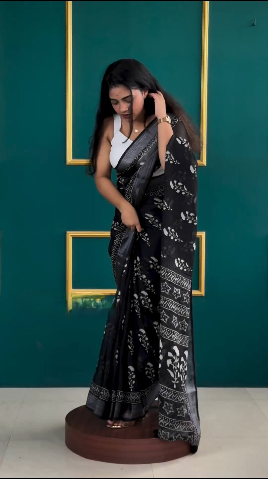Noir Grace Black Cotton Saree – Subtle, Strong, Statement