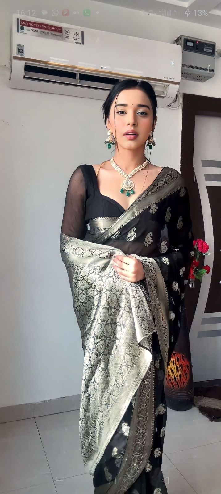 Black Sheer Organza Saree with Silver Zari Paisley Weave