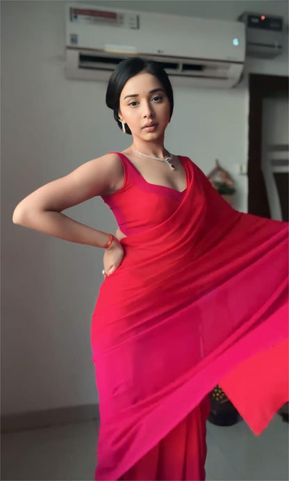 Rosara Pink Pure Georgette Saree