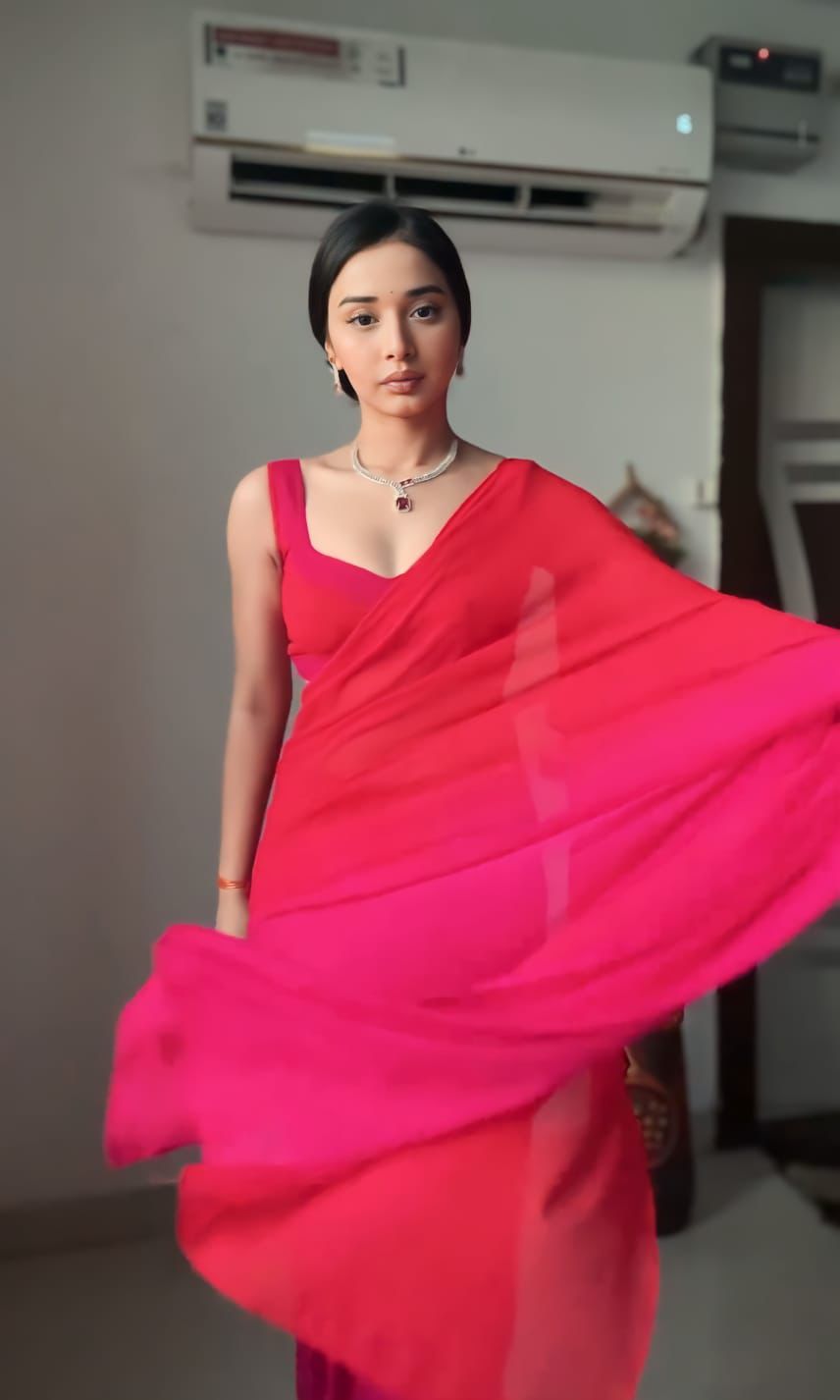 Rosara Pink Pure Georgette Saree
