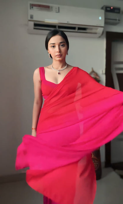 Rosara Pink Pure Georgette Saree