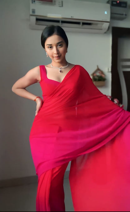 Rosara Pink Pure Georgette Saree