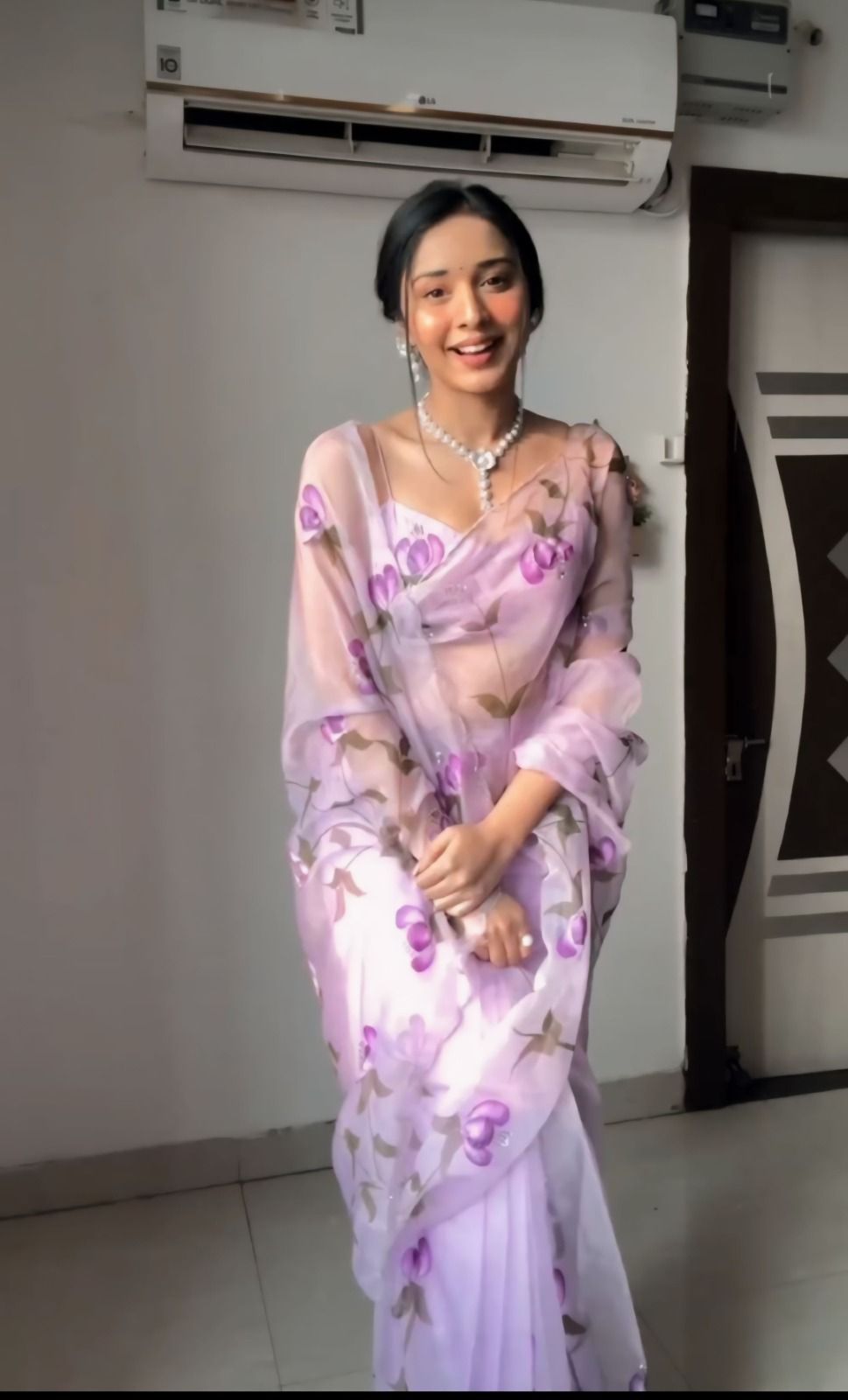 Veira Lilac Organza Saree with Embroidered Floral Touch