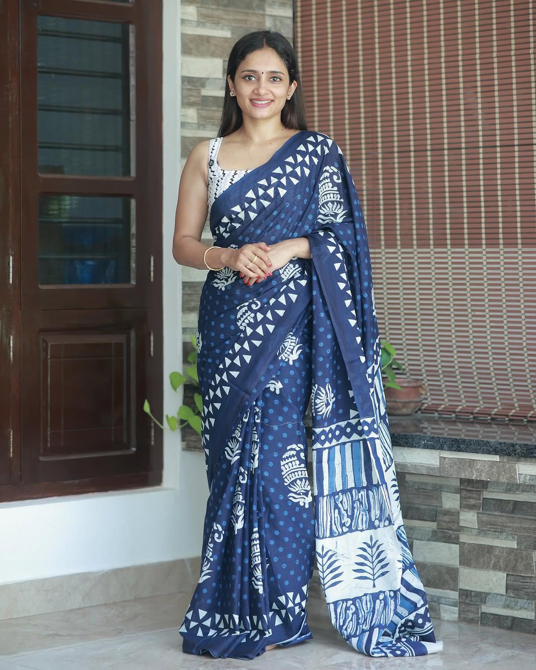 Navika Navy Cotton Saree with Elephant Block Prints