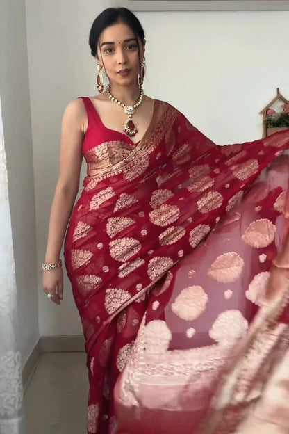 Myra Maroon Zari Woven Banarasi Silk Saree