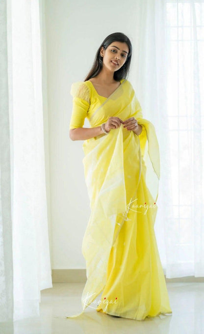 Maithili Yellow Sheer Organza Saree