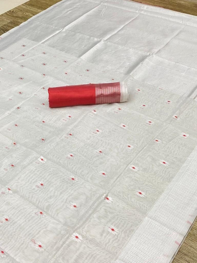 Elegant White Cotton Silk Saree with Light Zari Highlights