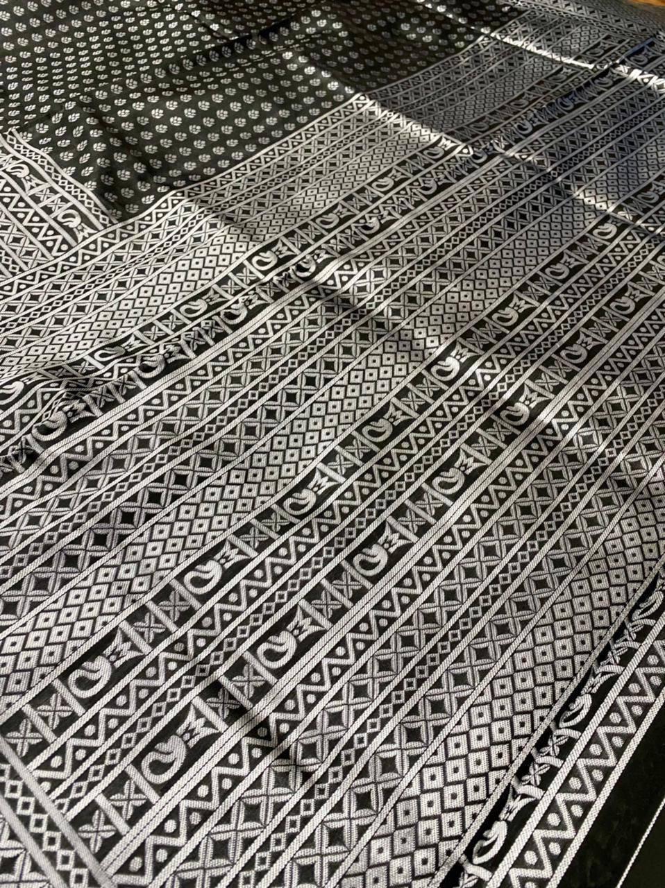 Black Banarasi Silk Saree with Silver Zari Motifs