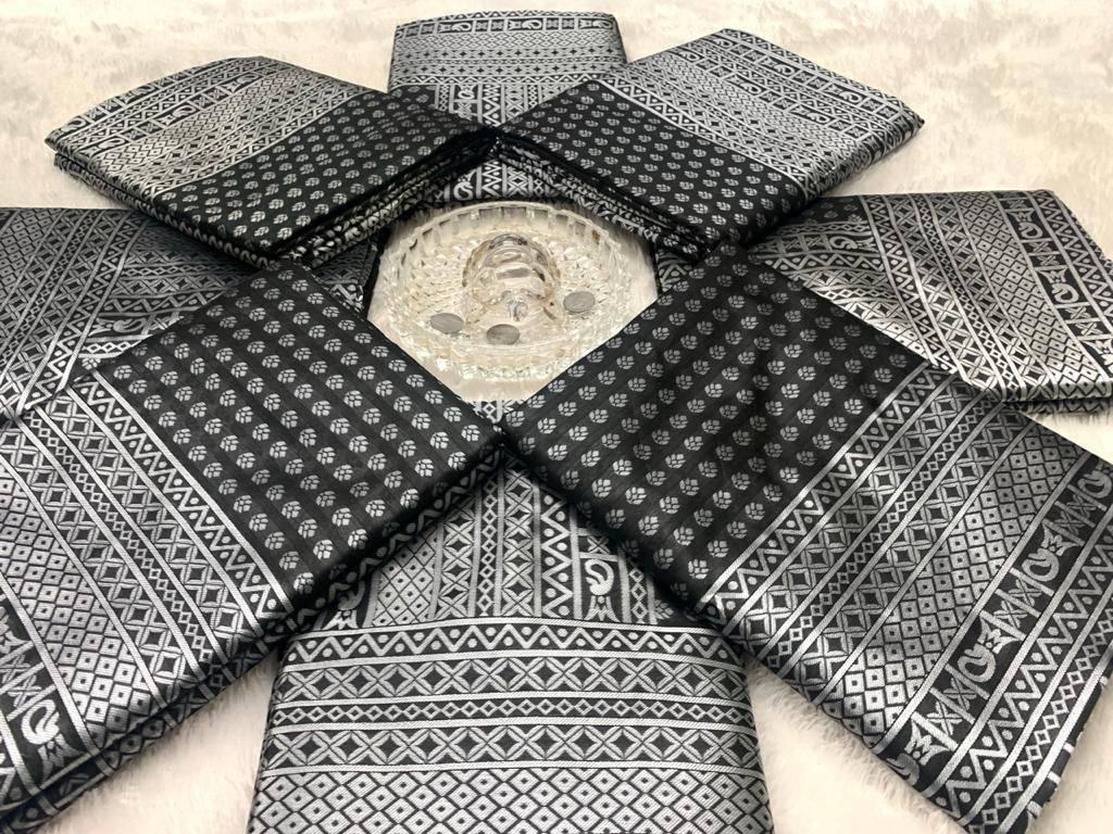 Black Banarasi Silk Saree with Silver Zari Motifs