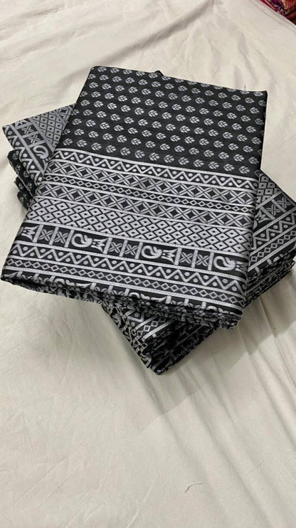 Black Banarasi Silk Saree with Silver Zari Motifs