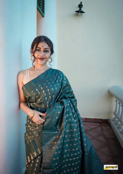 Rose Rama Handloom Tissue Silk Saree