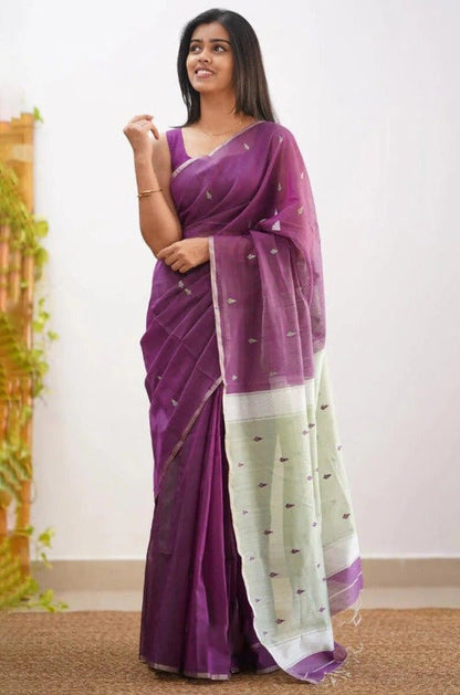 Mireya Purple Cotton Saree with Dual-Tone Pallu