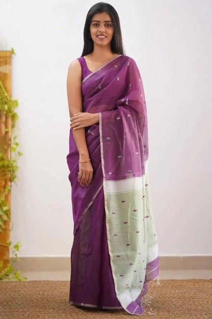 Mireya Purple Cotton Saree with Dual-Tone Pallu