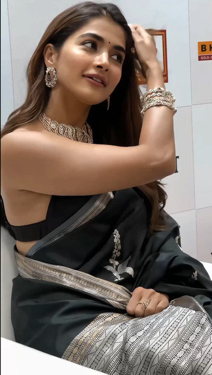 Pooja Hegde Banarasi Noir Blossom Saree