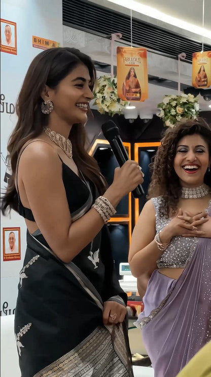 Pooja Hegde Banarasi Noir Blossom Saree