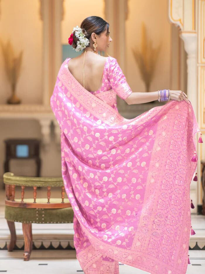 Onion Pink Banarasi Uppada Silk Saree