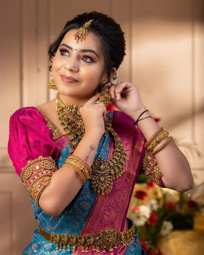 Gomati - Firozi Soft Banarasi Silk Saree with Jacquard Weaving Border