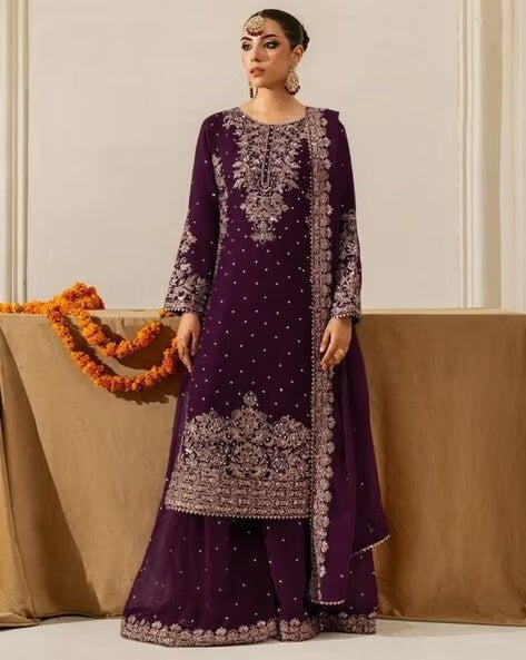 Heavy Embroidered Straight Kurta Palazzo Suit Set | Festive Party Wear | 6 Colors