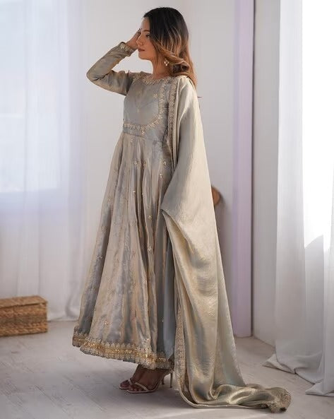 Embroidered Anarkali Suit Set with Dupatta & Bottom – 5 Color Options