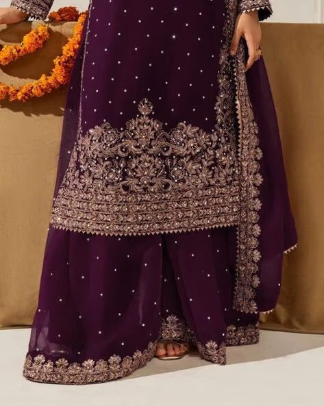 Heavy Embroidered Straight Kurta Palazzo Suit Set | Festive Party Wear | 6 Colors