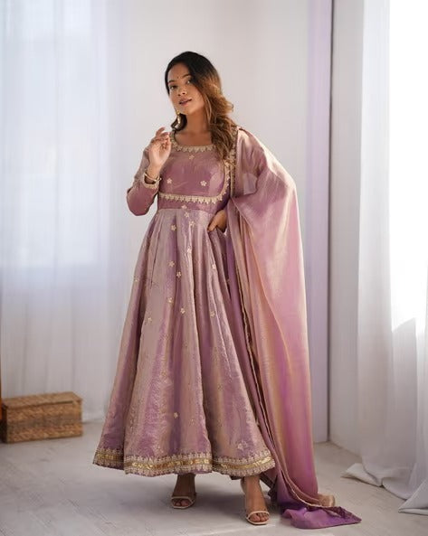 Embroidered Anarkali Suit Set with Dupatta & Bottom – 5 Color Options